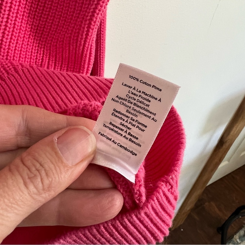 Talbots Pink Pima Shaker Stitch Bishop Sleeve Cardigan - Picture 10 of 10